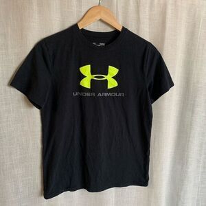 Under Armour Youth Large Black HeatGear T-Shirt with Neon Logo